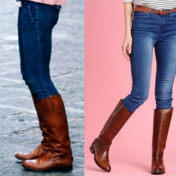 FRYE Lindsay Plate Crisscross Distressed Tall Pull-On Riding Boots EUC - Picture 2 of 13